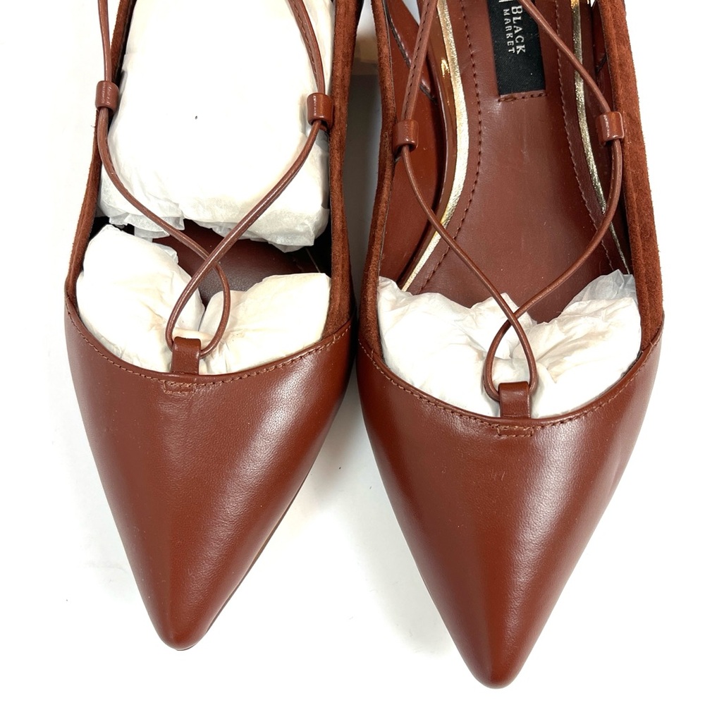 WHBM RICH MAHOGANY LACE UP FLATS - Picture 4 of 8